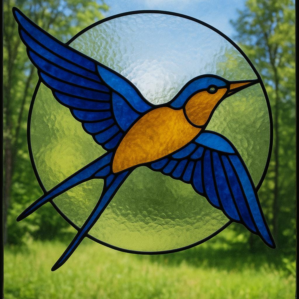 Flying Swallow Stained Glass Pattern – Elegant Bird Suncatcher Template (Digital Download)