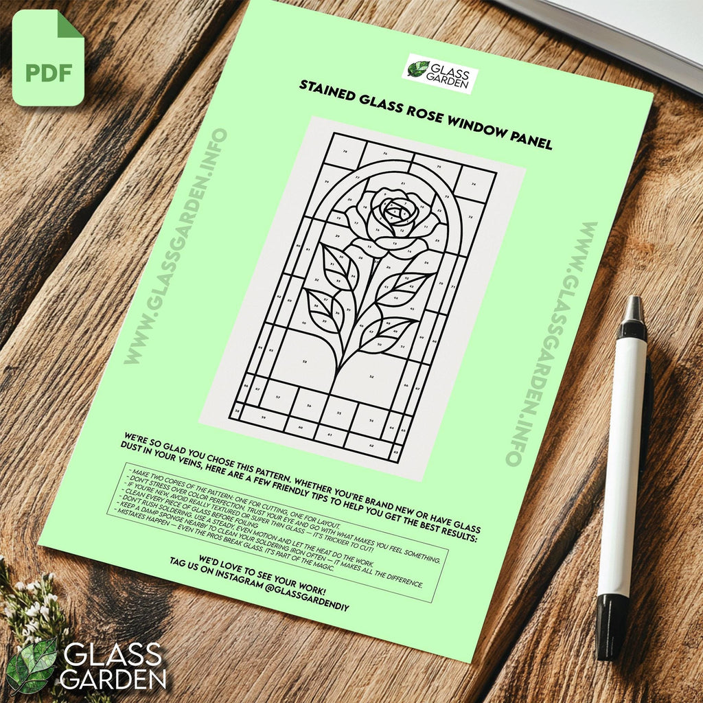 Rose Window Panel Stained Glass Pattern – Classic Floral Arch Design (PDF Template)