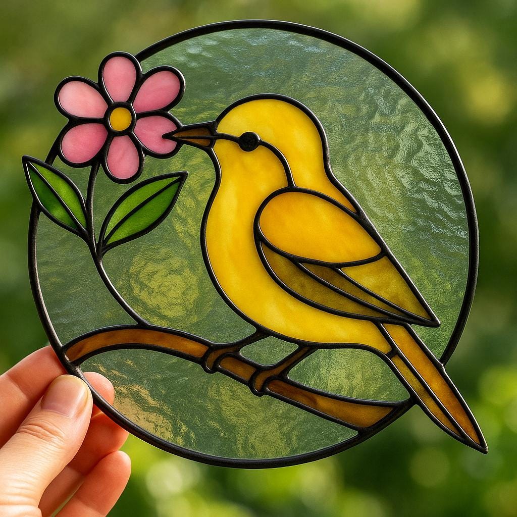 Bird & Blooms Circle Stained Glass Pattern – PDF Digital Download