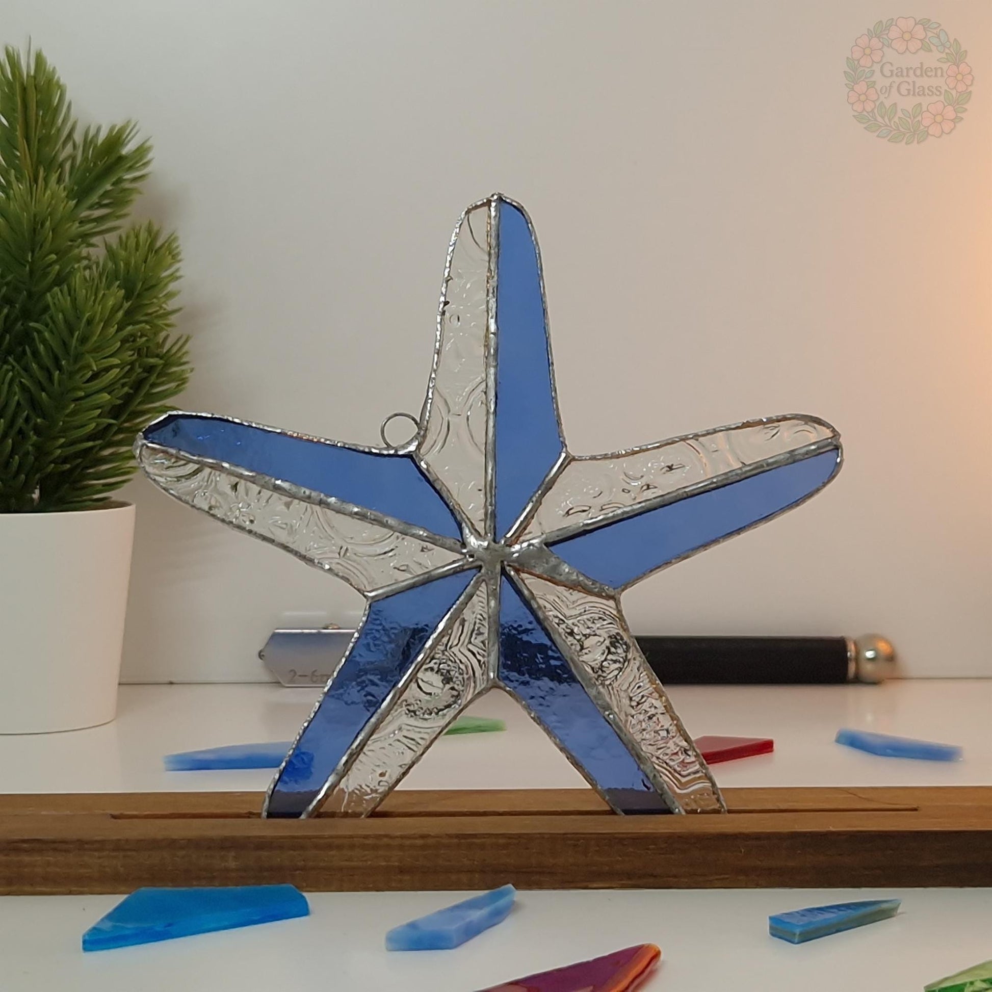 Handcrafted Stained Glass Starfish Suncatcher | Garden of Glass | Ocean-Inspired Window Decoration