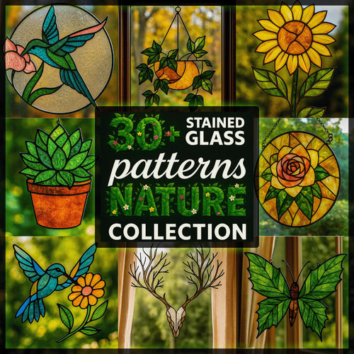 30+ Nature Stained Glass Patterns | PDF Digital Download | Leaf & Flower Inspired Designs | Cut Friendly for Beginners