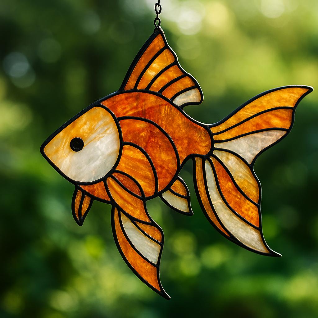 Goldfish Stained Glass Pattern PDF – Flowing Tail Window Panel Design | Digital Download for DIY Suncatcher